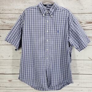 Ralph Lauren Blake 100%Cotton Men's Blue Plaid Short Sleeve Shirt Size Large